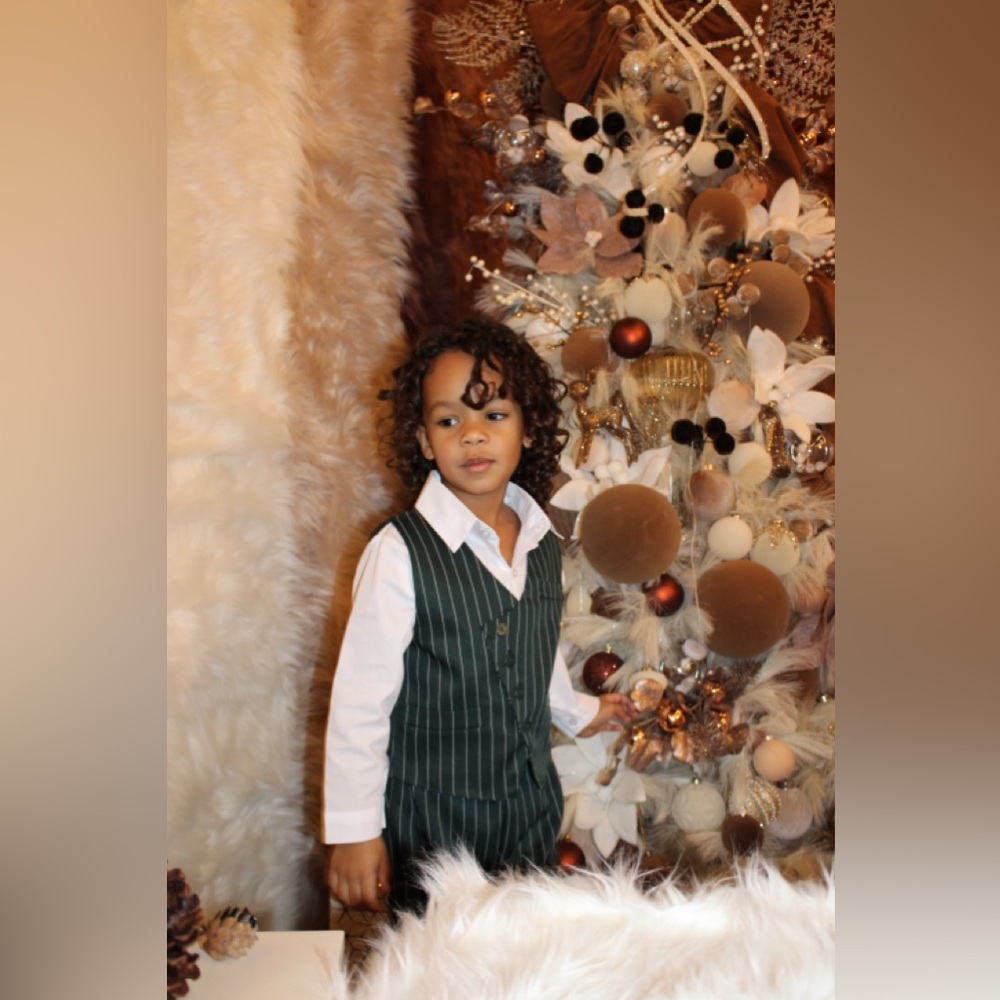 Green Pinstripe Vest and Pants Set with White Shirt